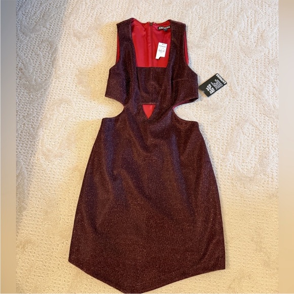Express Burgundy Shimmer Cutout Dress 2 NWT - Picture 4 of 5